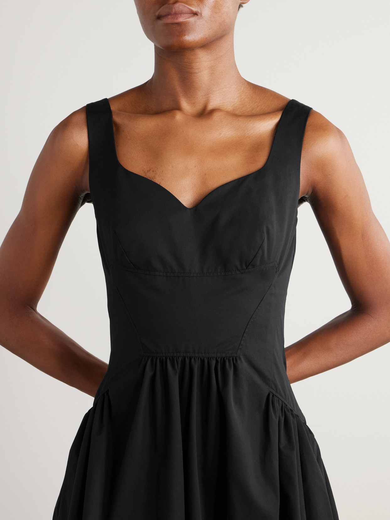 Alexander Mcqueen Gathered Cotton-poplin Midi Dress In Black