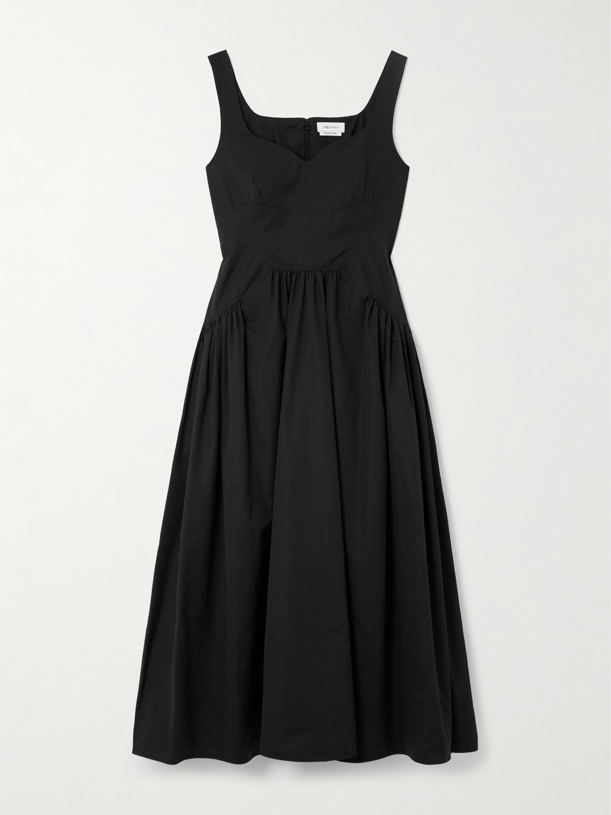 Alexander Mcqueen Gathered Cotton-poplin Midi Dress In Black