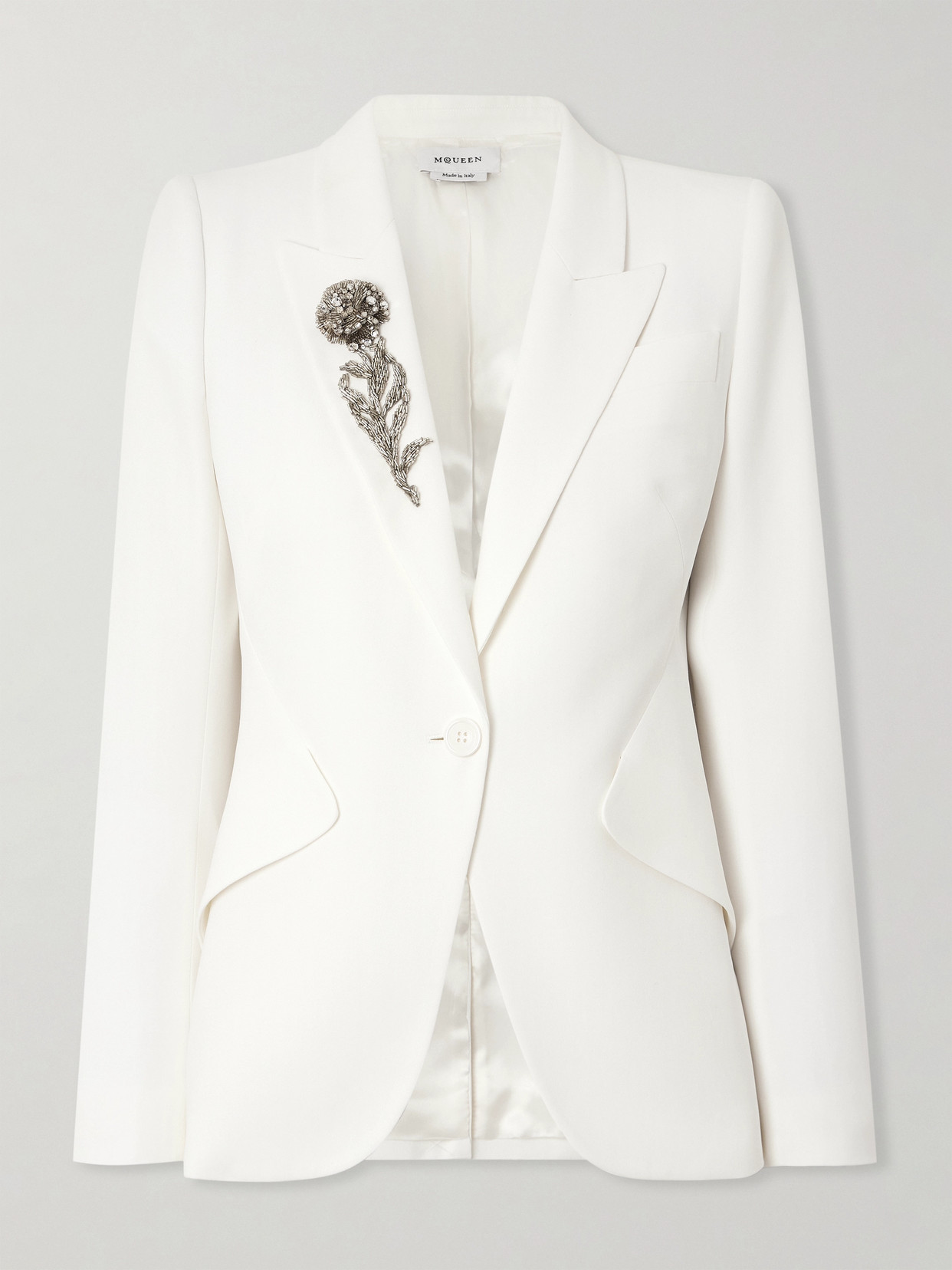 Alexander Mcqueen Embellished Crepe Blazer In Ivory