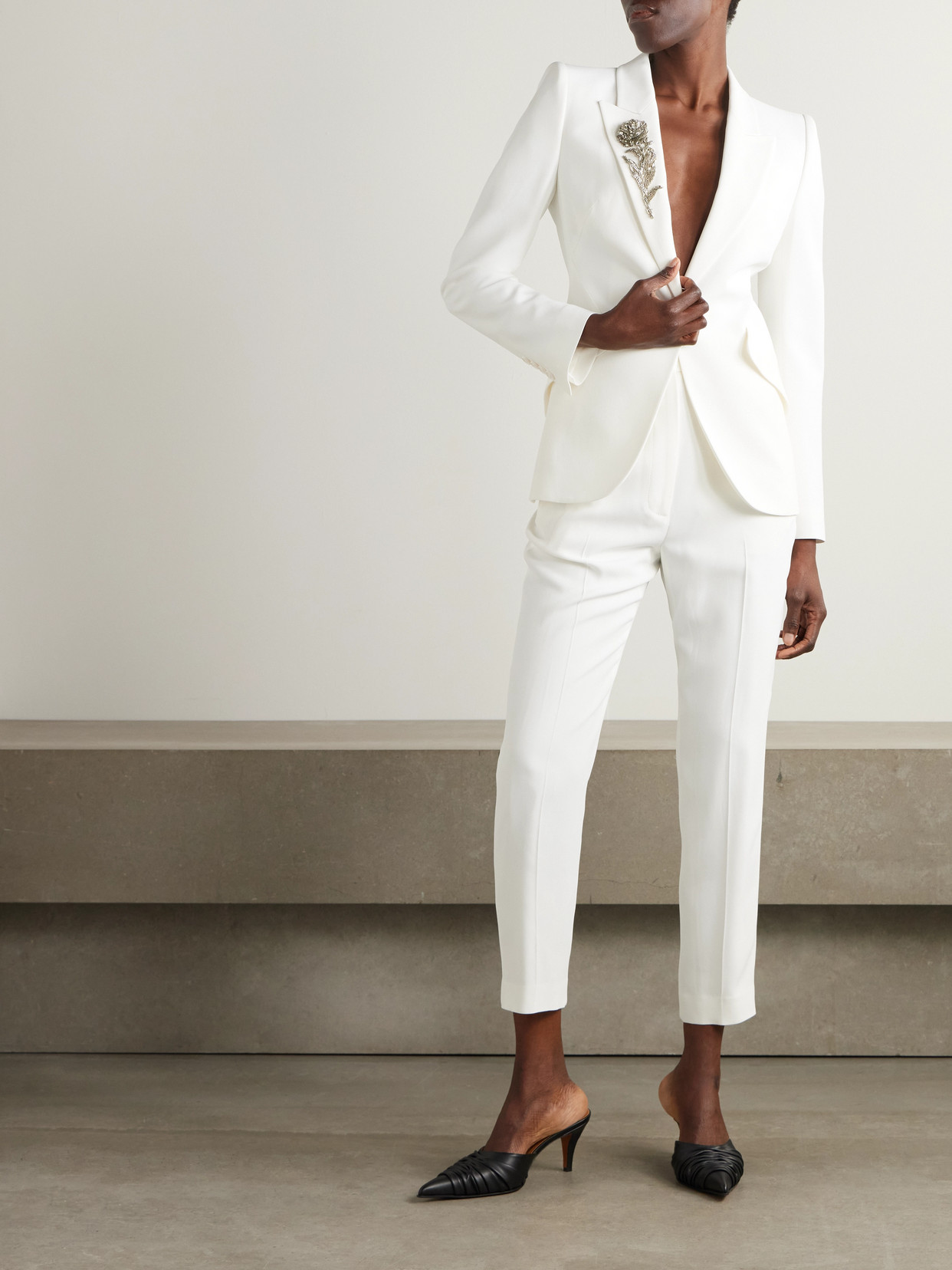 Alexander Mcqueen Embellished Crepe Blazer In Ivory