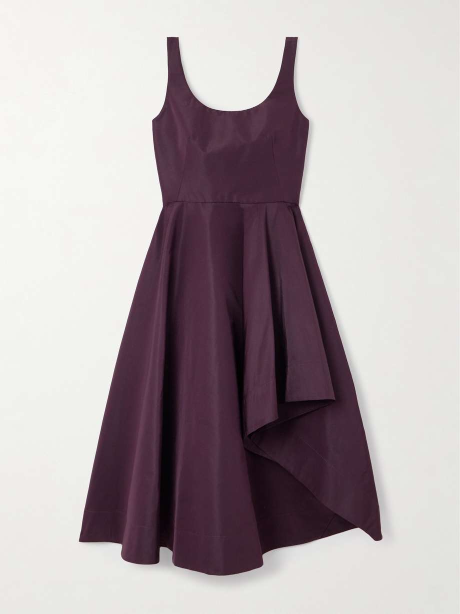 asymmetric faille midi dress
