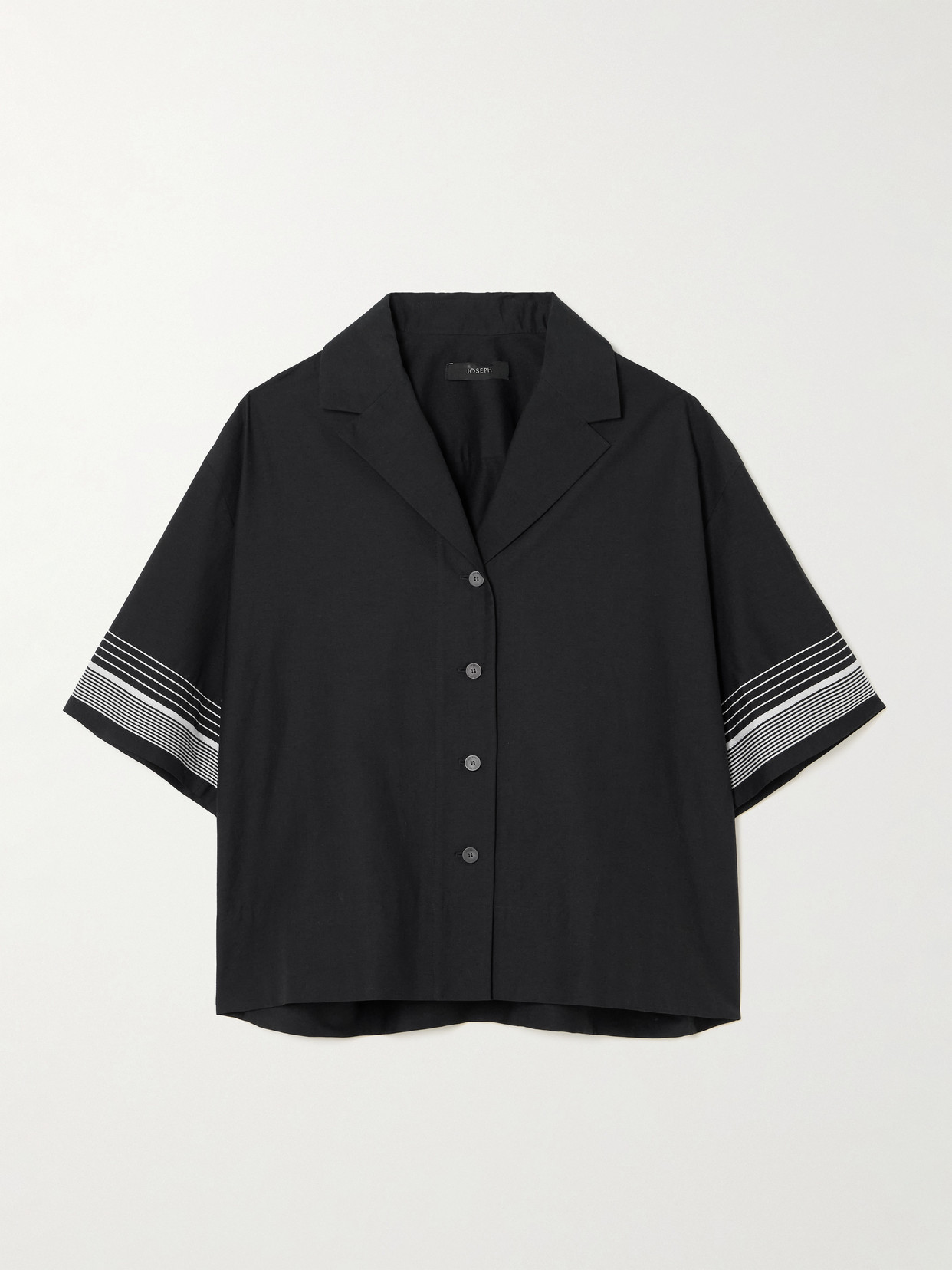 Joseph Womens Leopold Embroidered-stripe Short-sleeve Cotton And Silk-blend Blouse Black