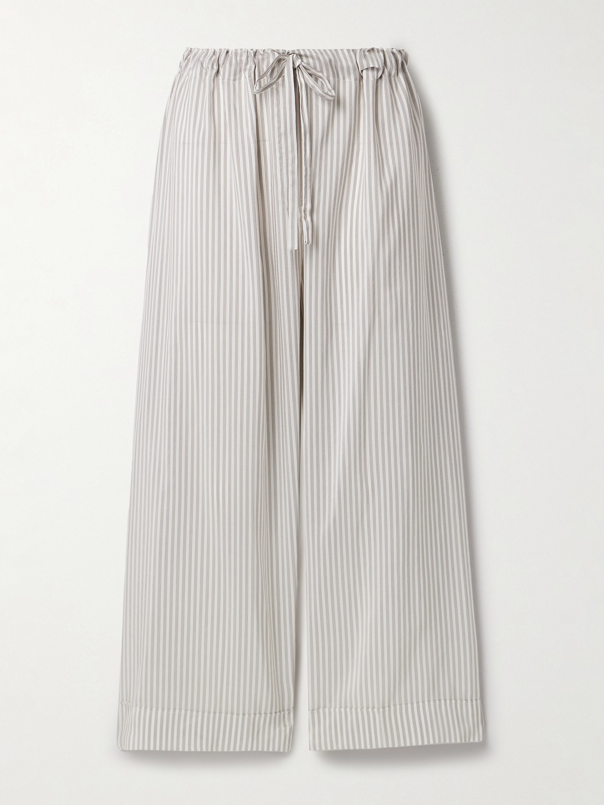 The Row Yayah Cropped Striped Silk Wide-leg Pants In Gray