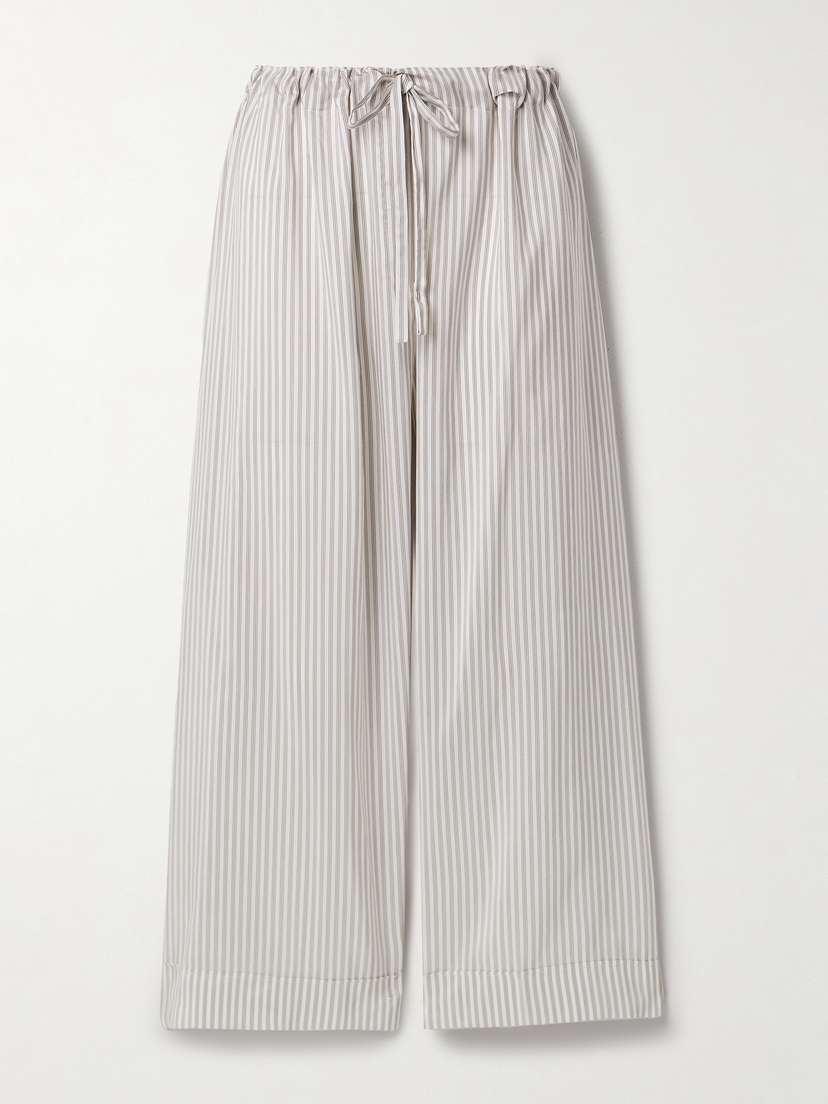 The Row Yayah Cropped Striped Silk Wide-leg Pants