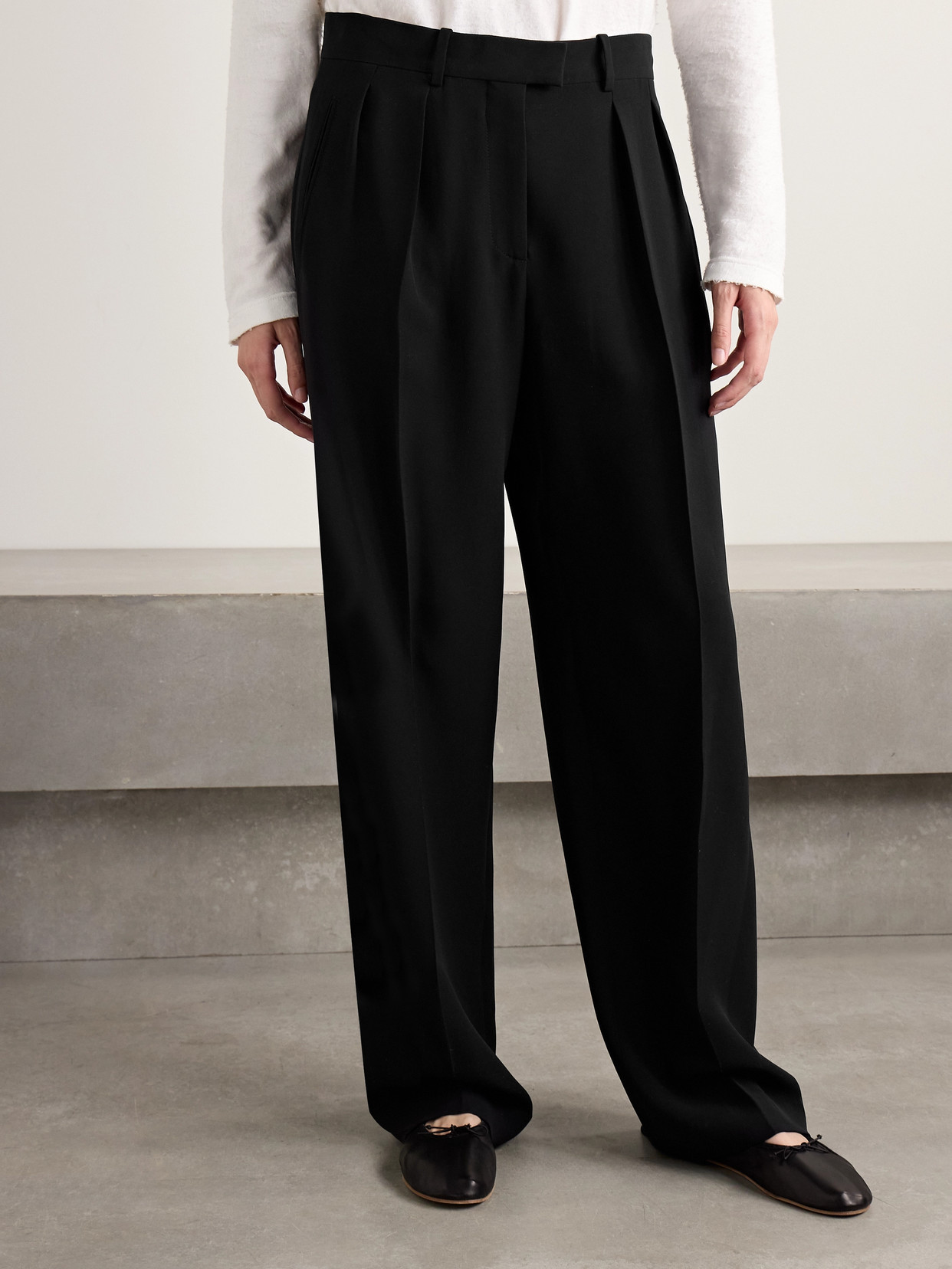 The Row Alfidis Pleated Cotton-crepe Wide-leg Pants