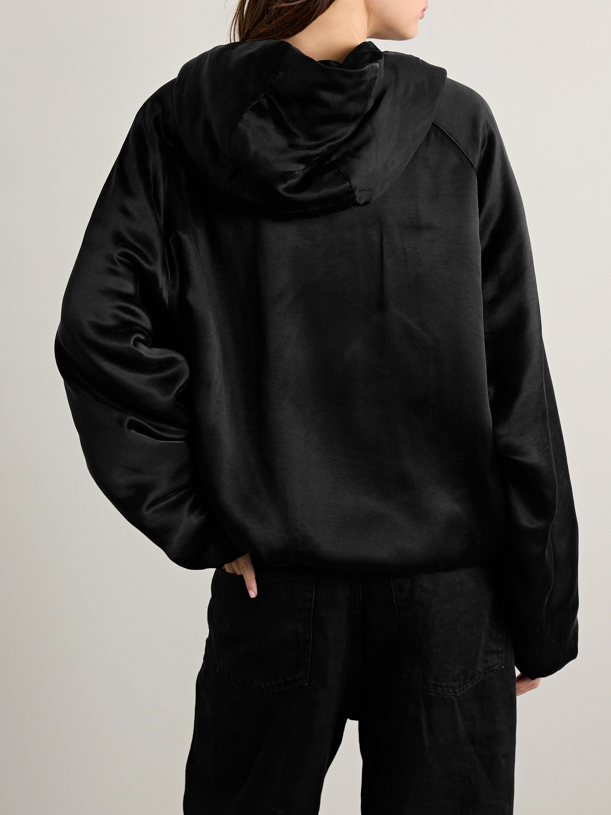 The Row Althena Padded Hooded Quarter-zip Track Jacket In Black