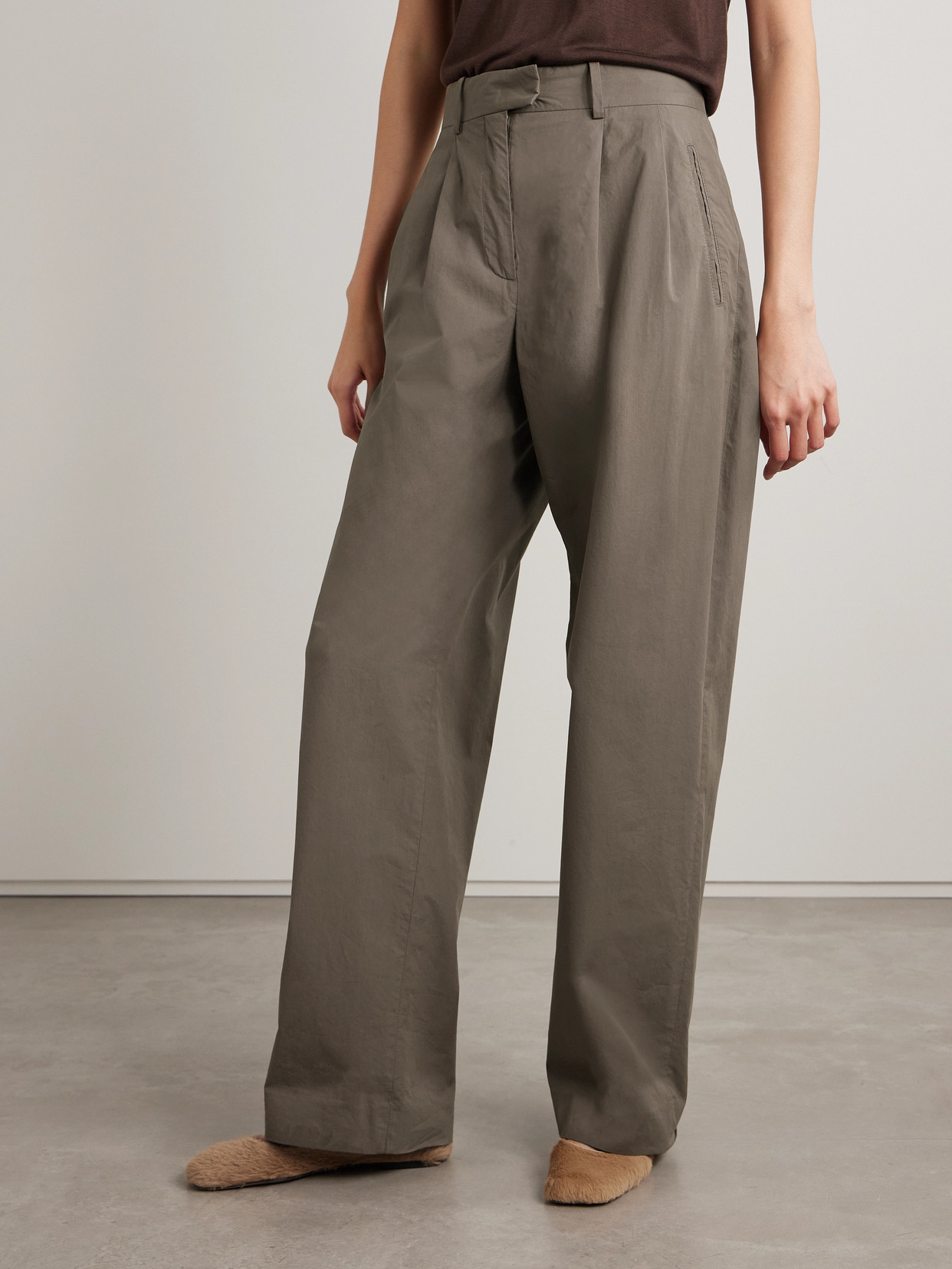 The Row Alfidis Pleated Cotton-twill Wide-leg Pants