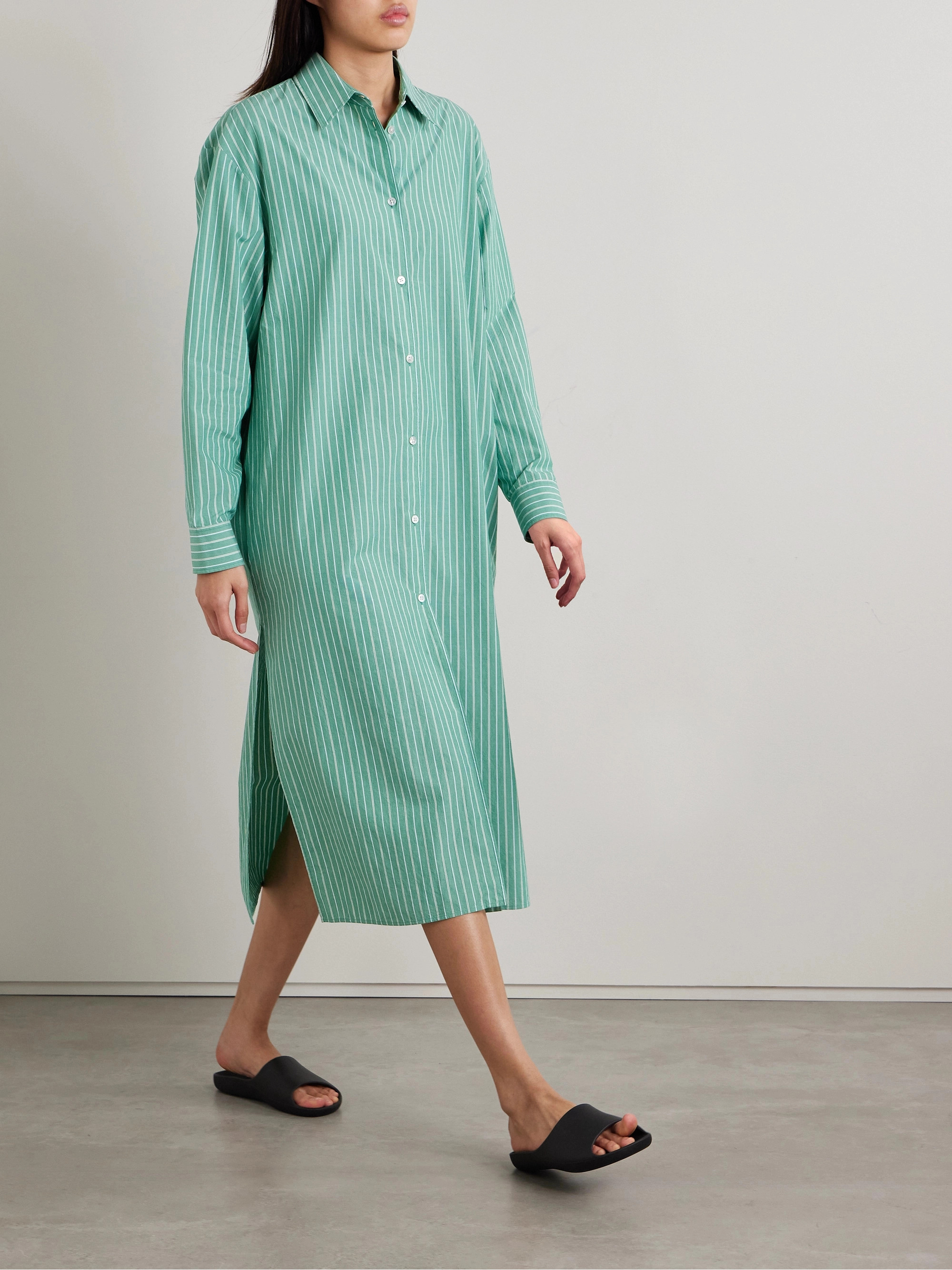 The Row - Chihiro striped cotton-poplin midi shirt dress | Plush