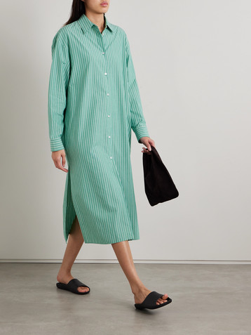 The Row Chihiro striped cotton-poplin midi shirt dress