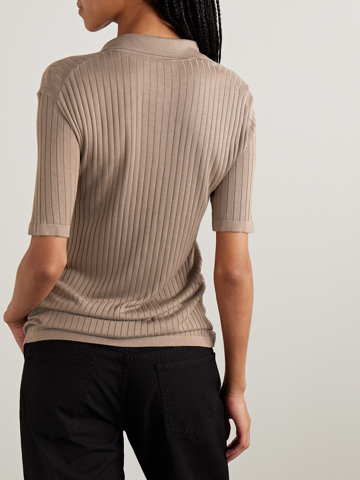 Kaiomi Ribbed-Knit Polo Top