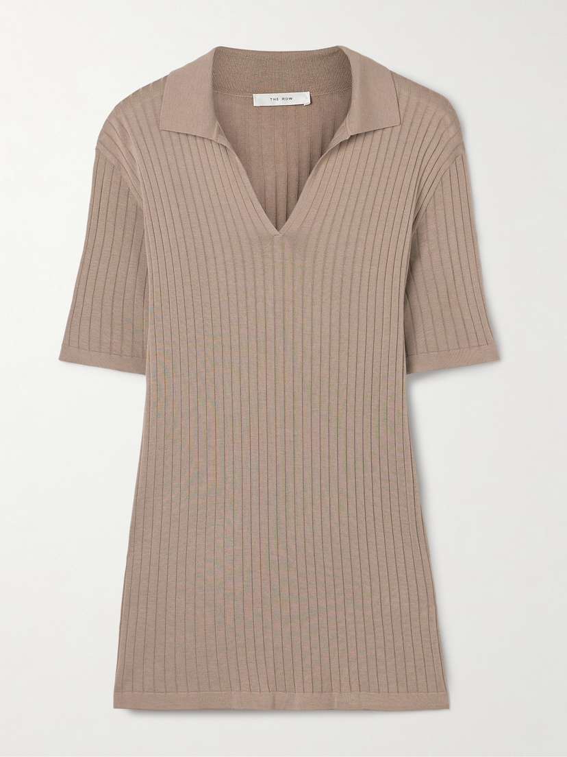 The Row Kaiomi Ribbed-knit Polo Top