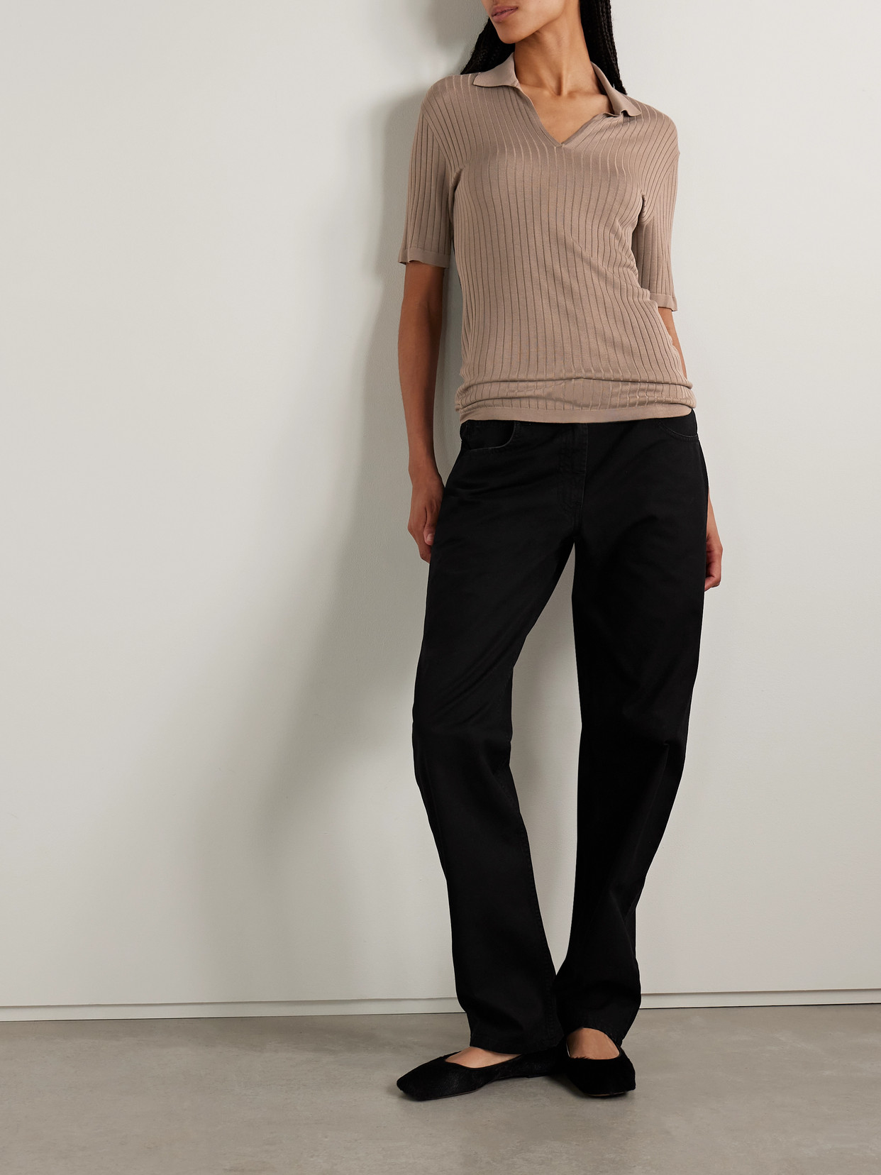 Kaiomi Ribbed-Knit Polo Top