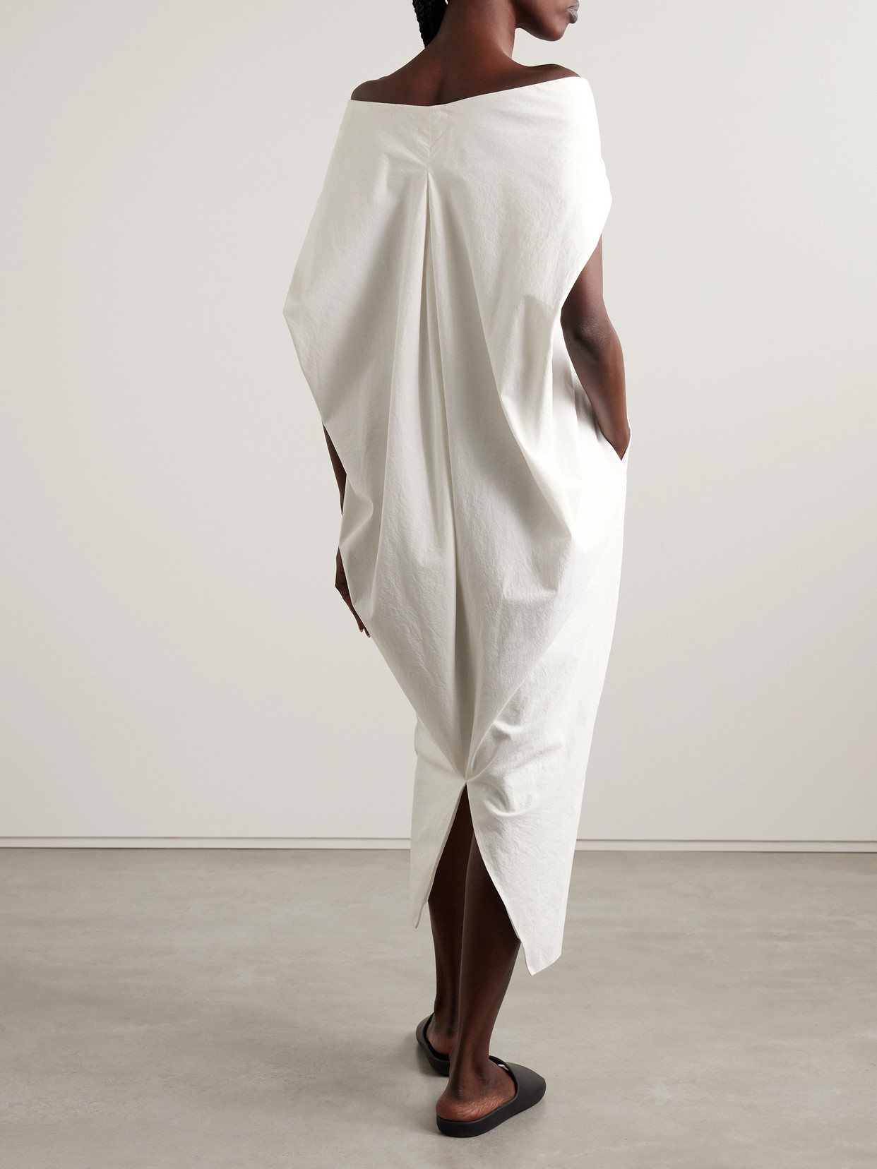 The Row Anitas Off-the-shoulder Cape-effect Cotton-poplin Midi Dress In White