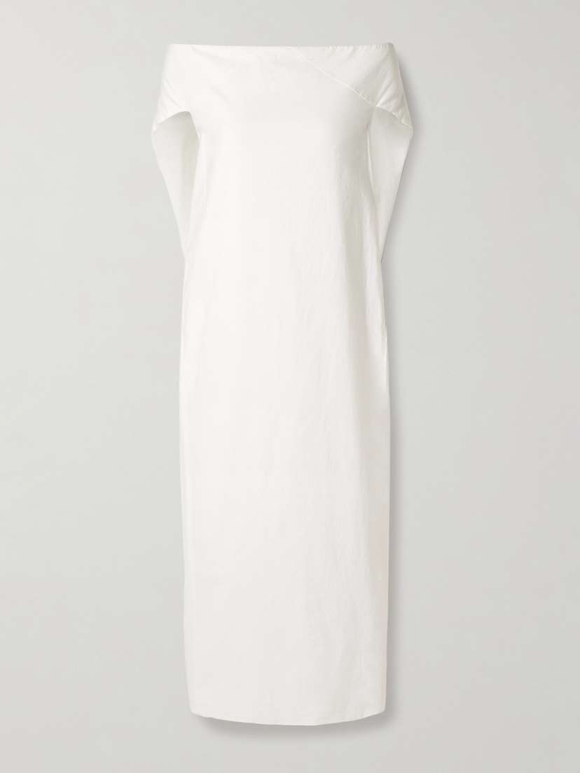 The Row Anitas Off-the-shoulder Cape-effect Cotton-poplin Midi Dress