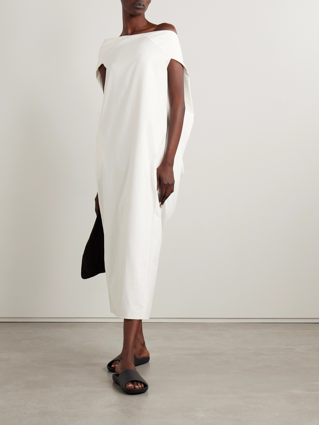 The Row Anitas Off-the-shoulder Cape-effect Cotton-poplin Midi Dress In White