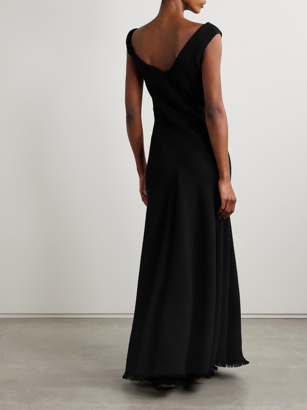 The Row Violetta Asymmetric Frayed Silk-tweed Gown In Black