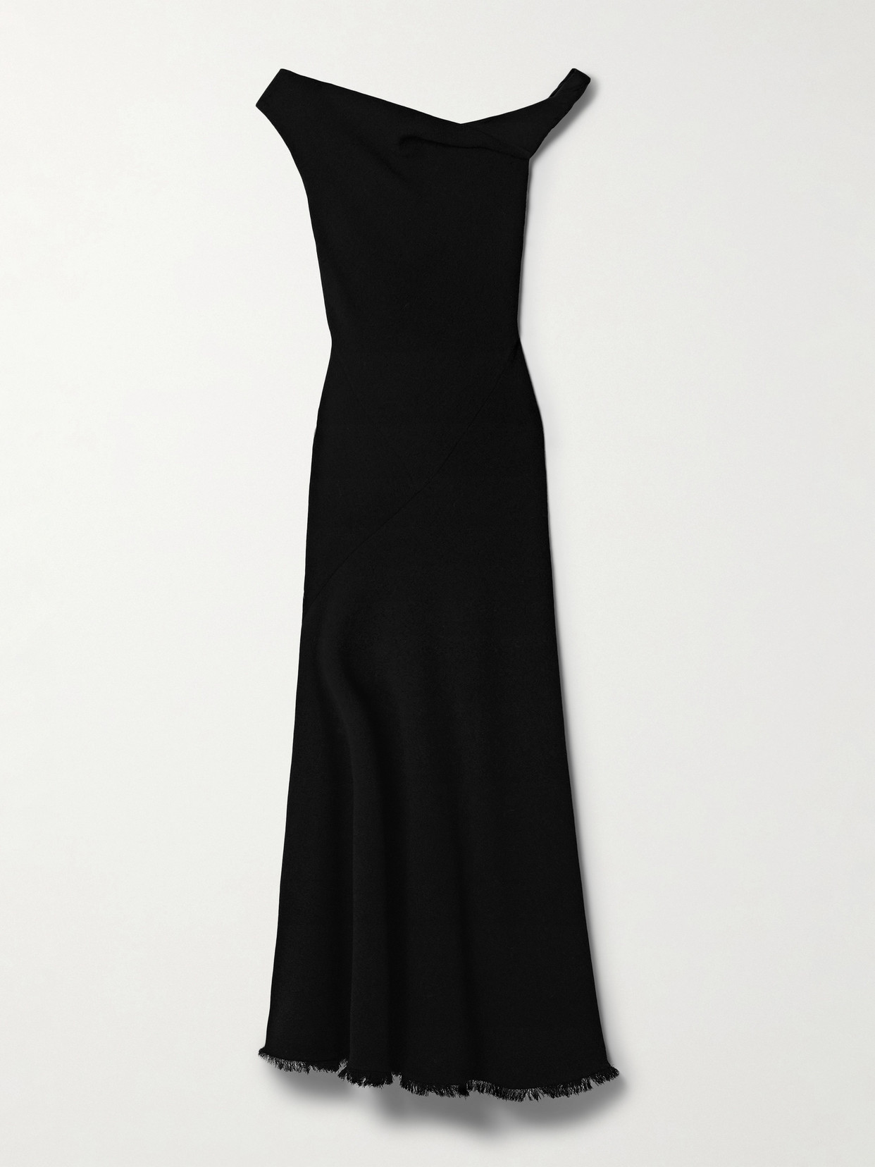 The Row Violetta Asymmetric Frayed Silk-tweed Gown In Black