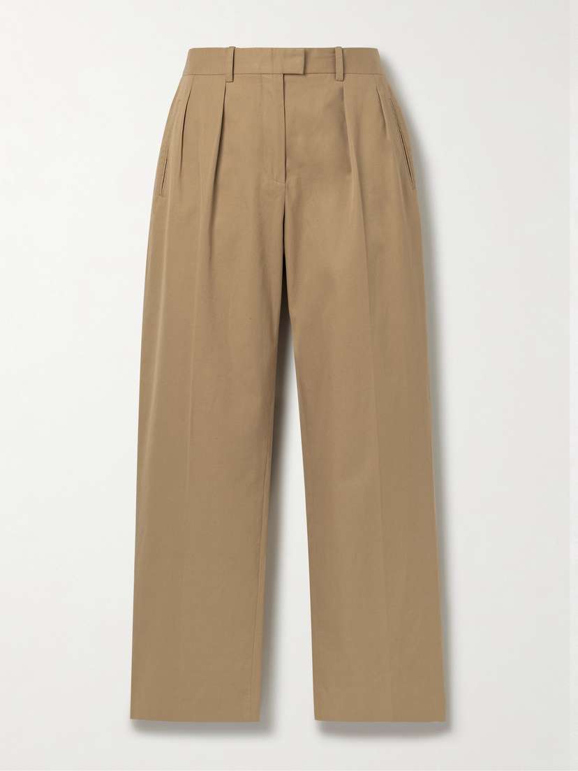 The Row Alfidis Pleated Brushed Cotton And Cashmere-blend Twill Wide-leg Pants
