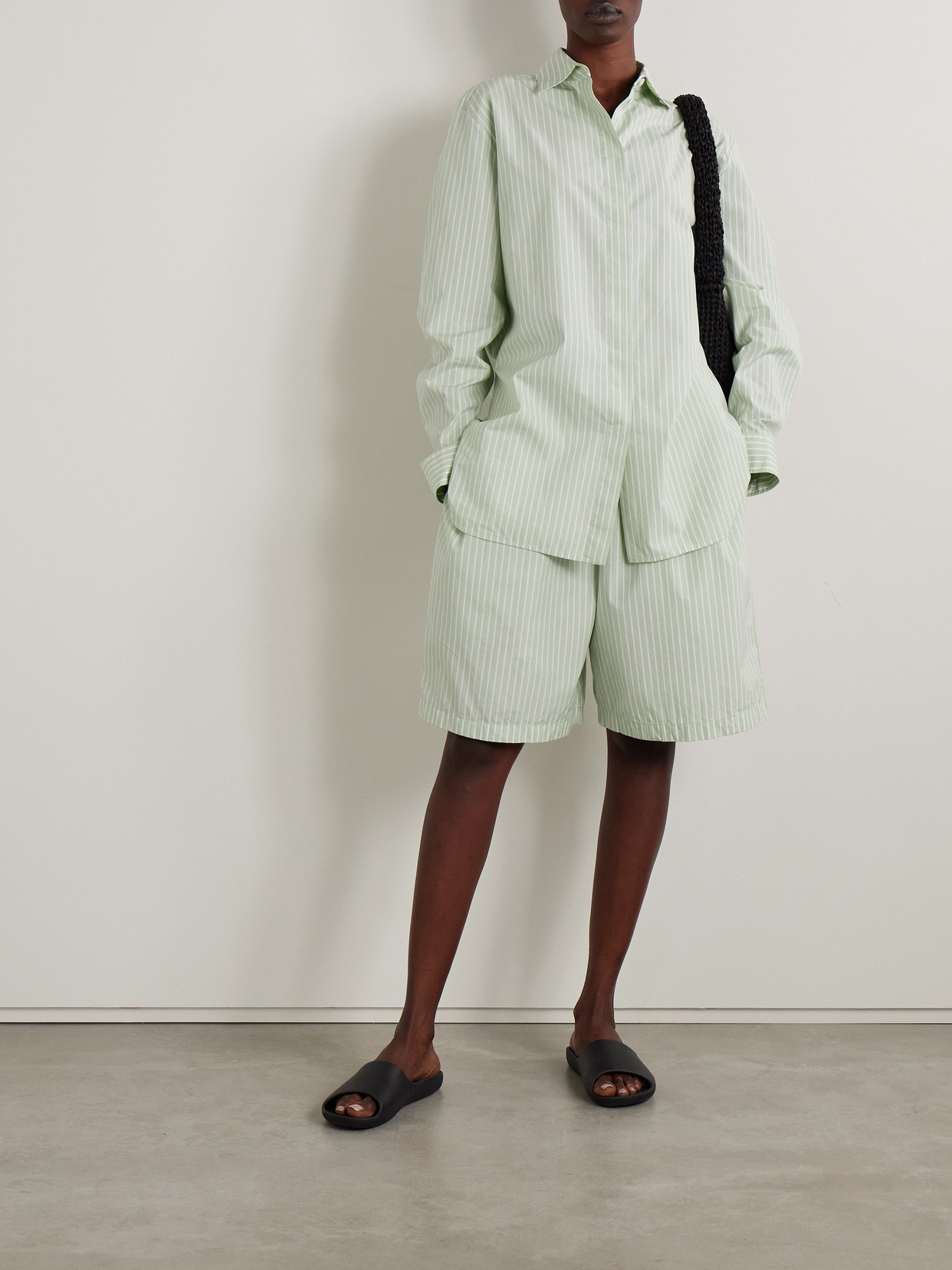 The Row Zinnia Striped Cotton-poplin Shorts