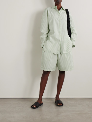 The Row Zinnia striped cotton-poplin shorts