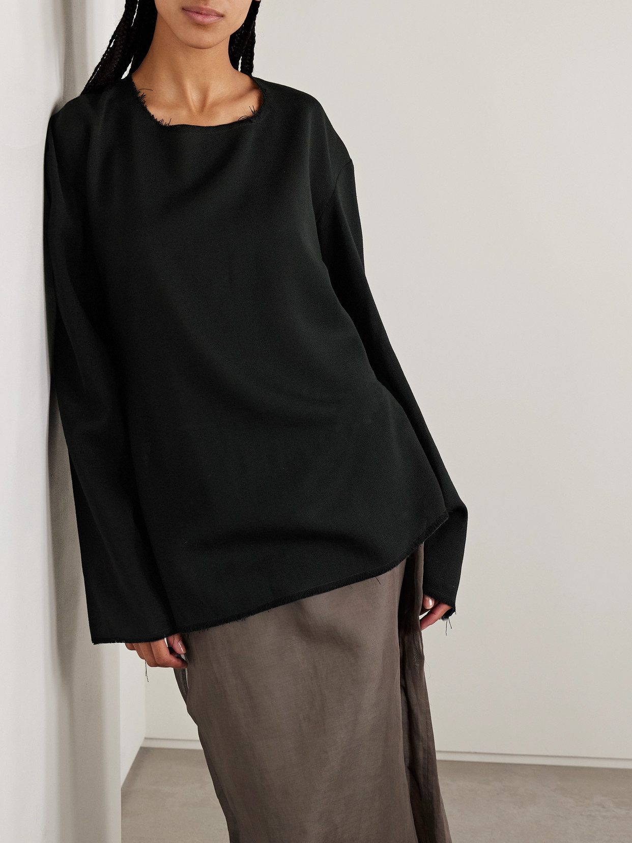 Cattaleya Frayed Wool-Canvas Top