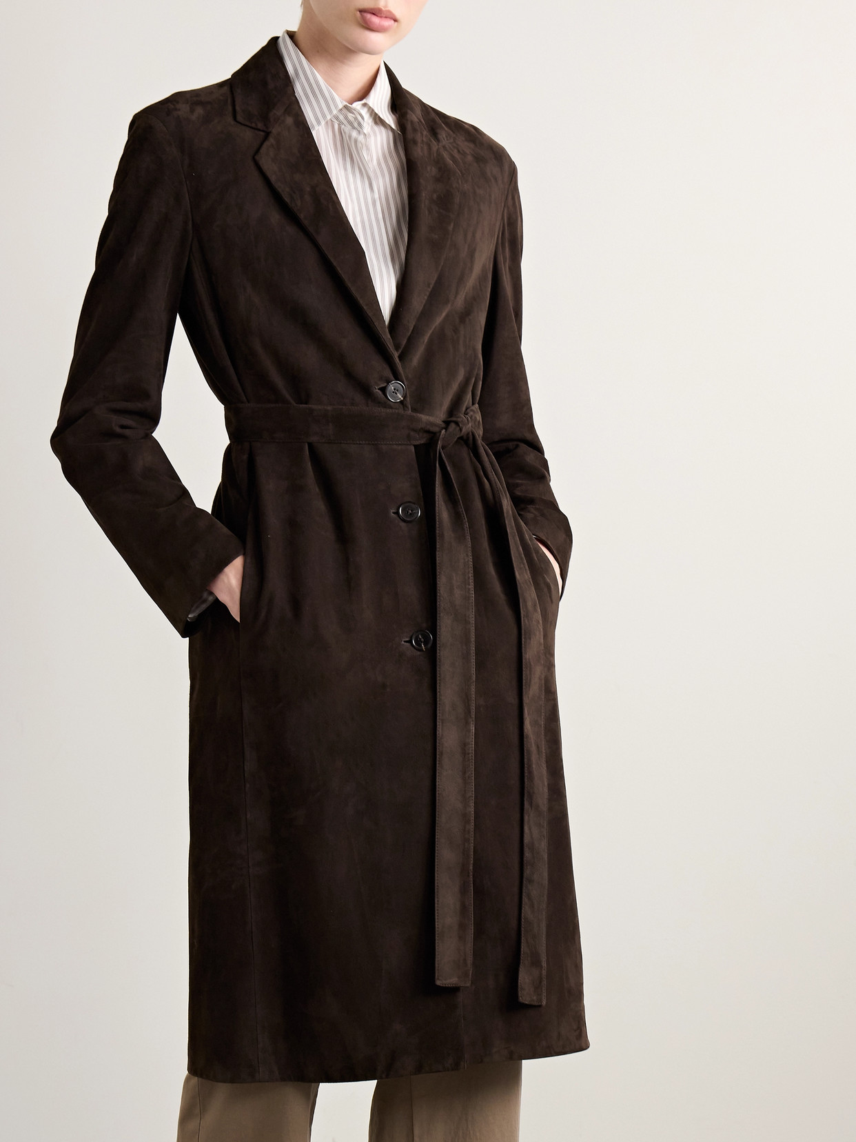 The Row Babilonia Belted Suede Coat