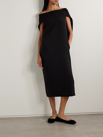 The Row Anitas off-the-shoulder cape-effect wool-blend midi dress
