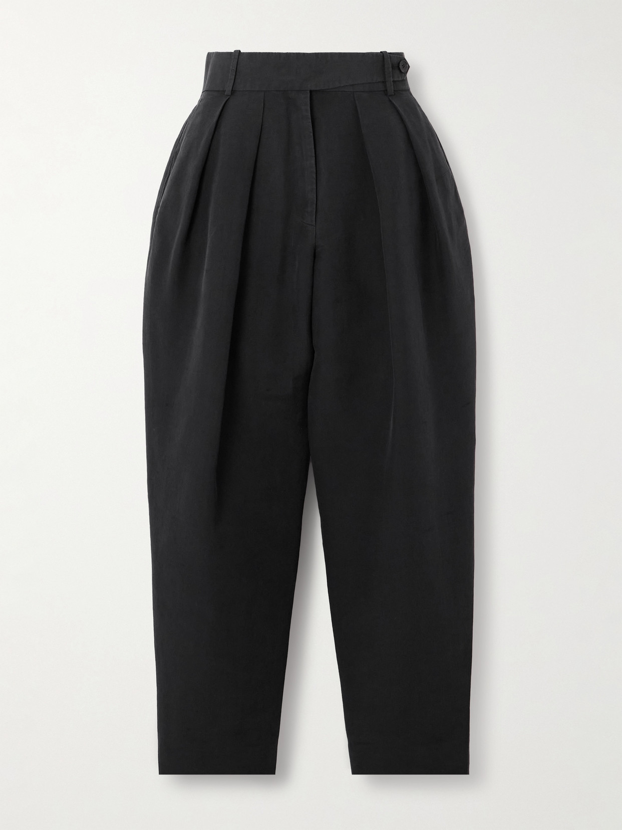 The Row Dyri Pleated Silk-shantung Tapered Pants In Black