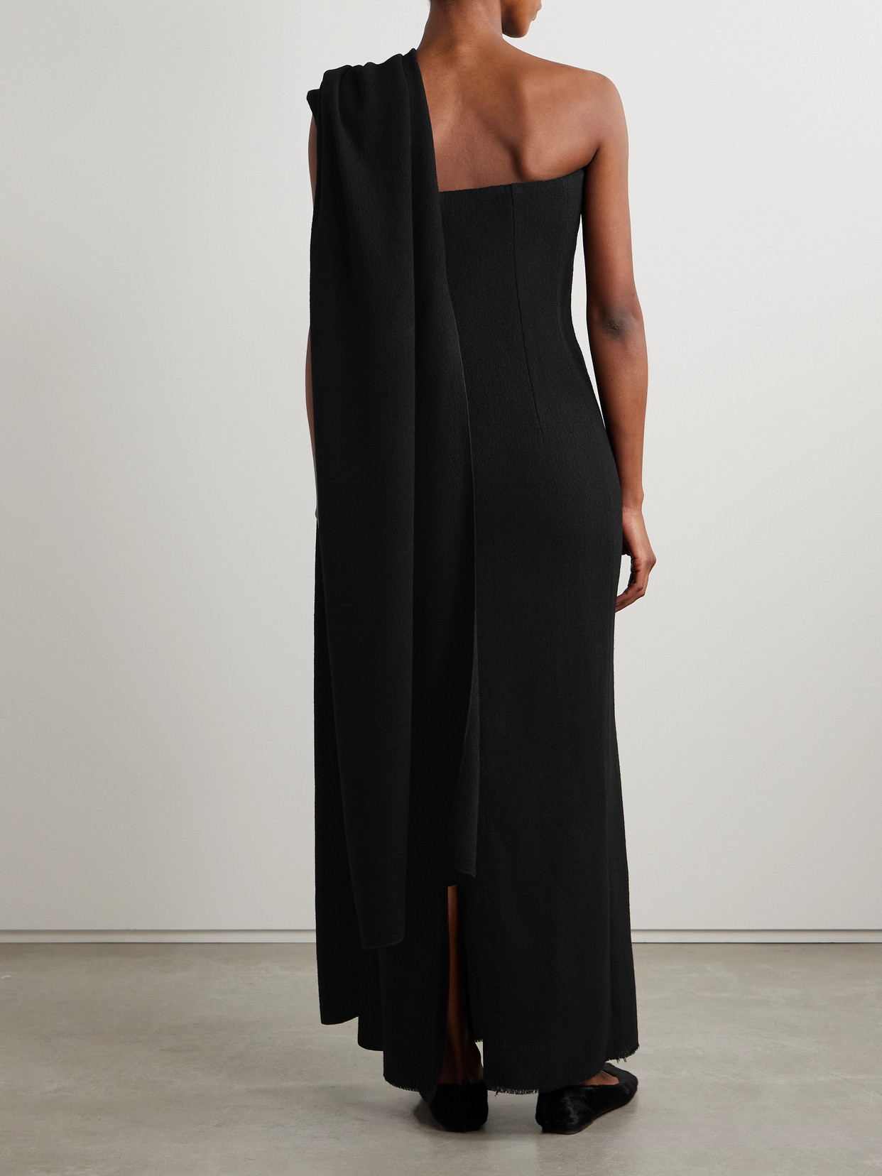 The Row Fanny One-shoulder Draped Wool-tweed Maxi Dress