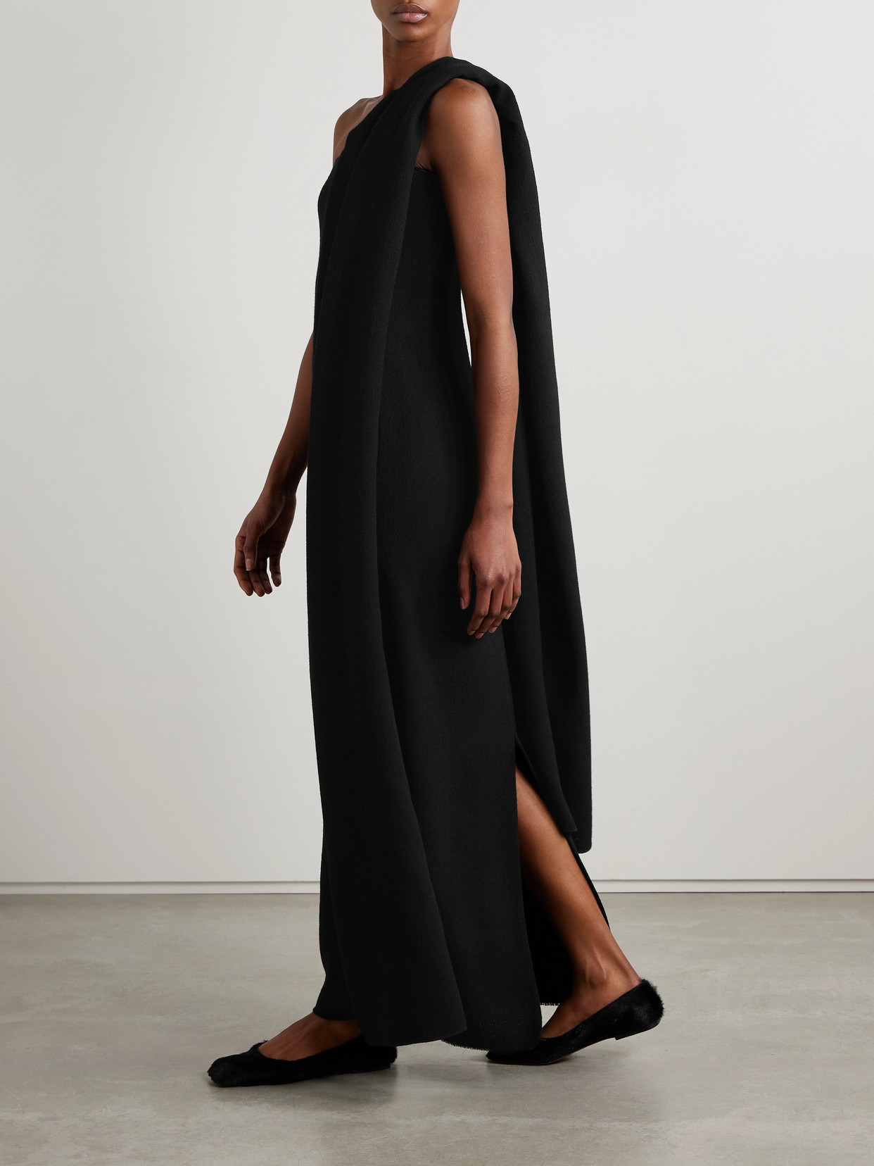 The Row Fanny One-shoulder Draped Wool-tweed Maxi Dress