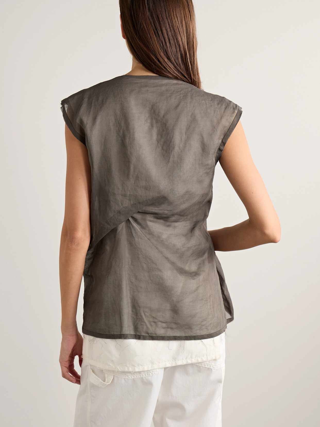 The Row Inawa Draped Layered Sleeveless Top In Brown