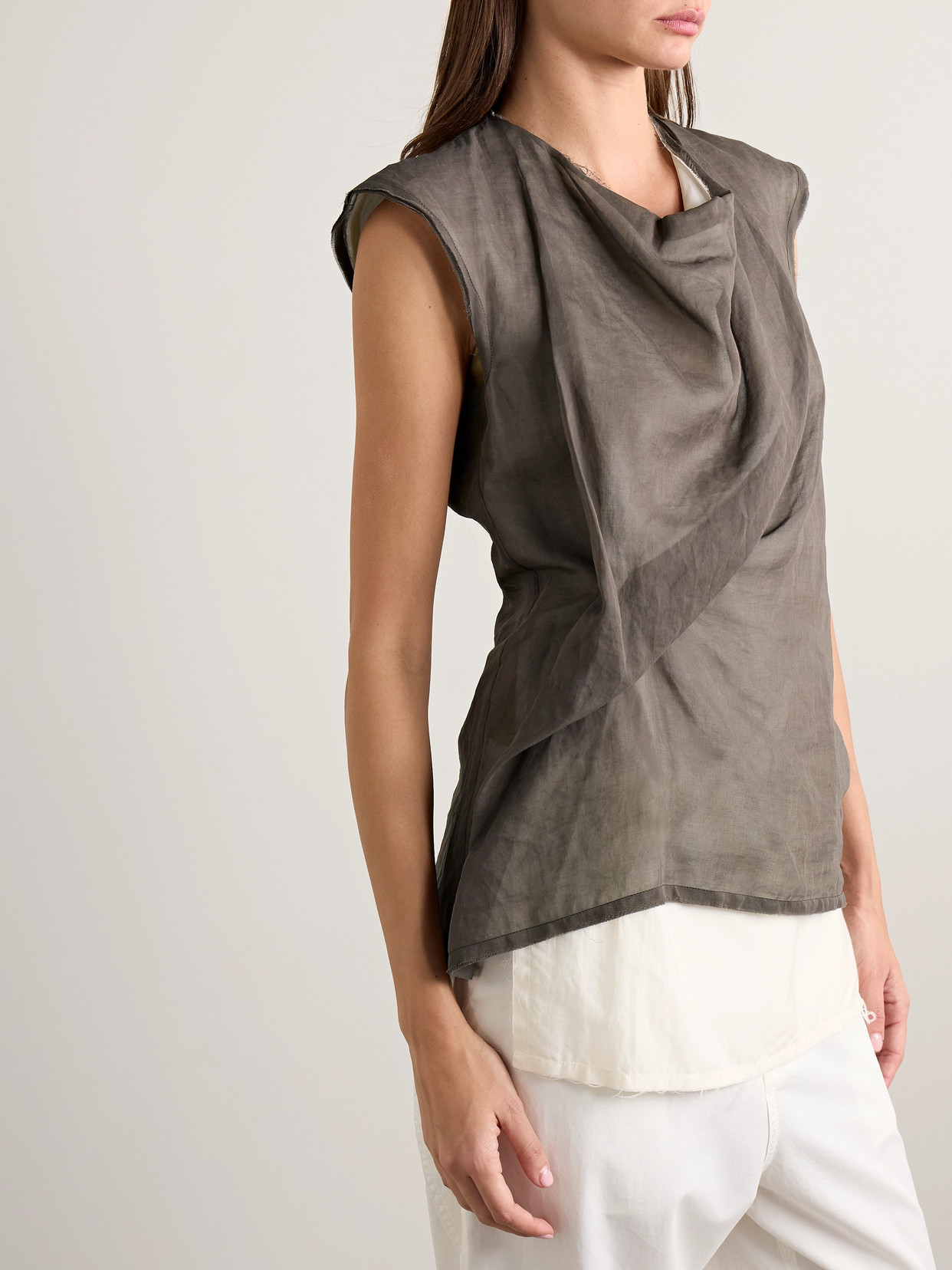 The Row Inawa Draped Layered Sleeveless Top In Brown
