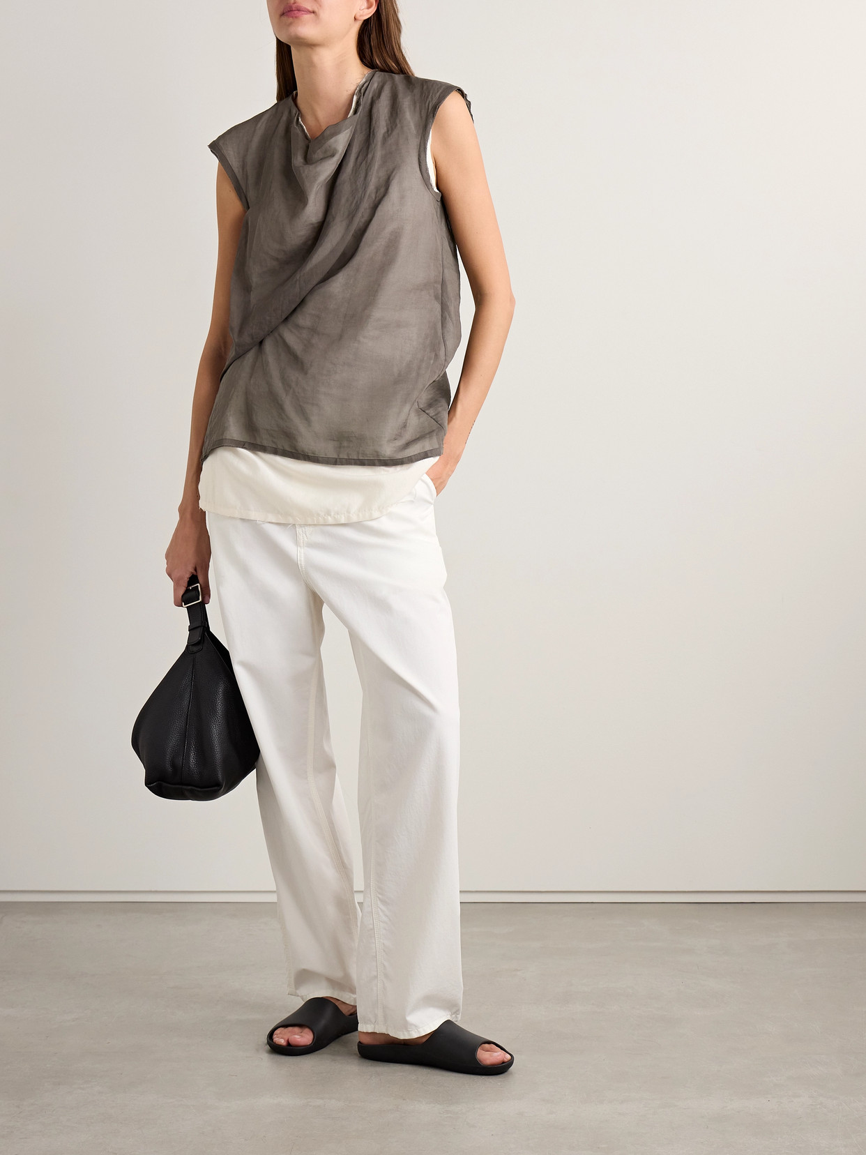 The Row Inawa Draped Layered Sleeveless Top In Brown