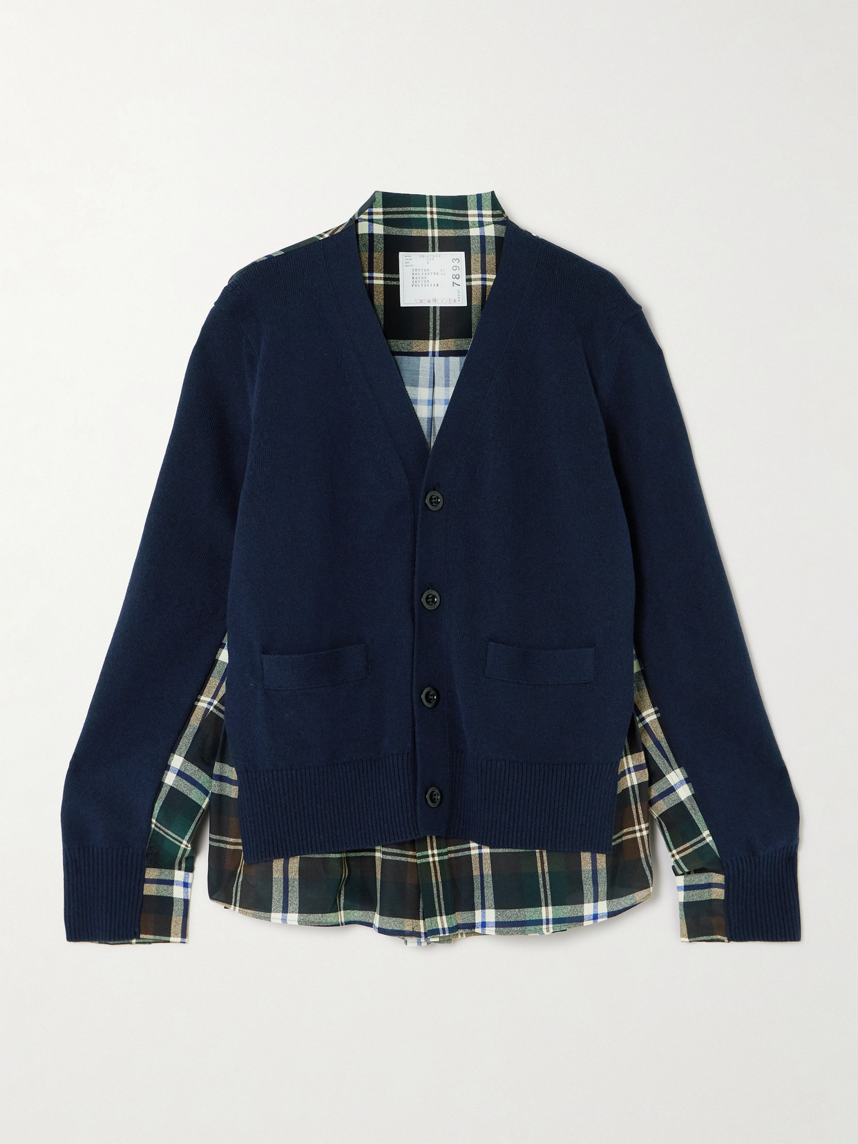Sacai Paneled Cotton-blend And Checked Poplin Cardigan In Blue