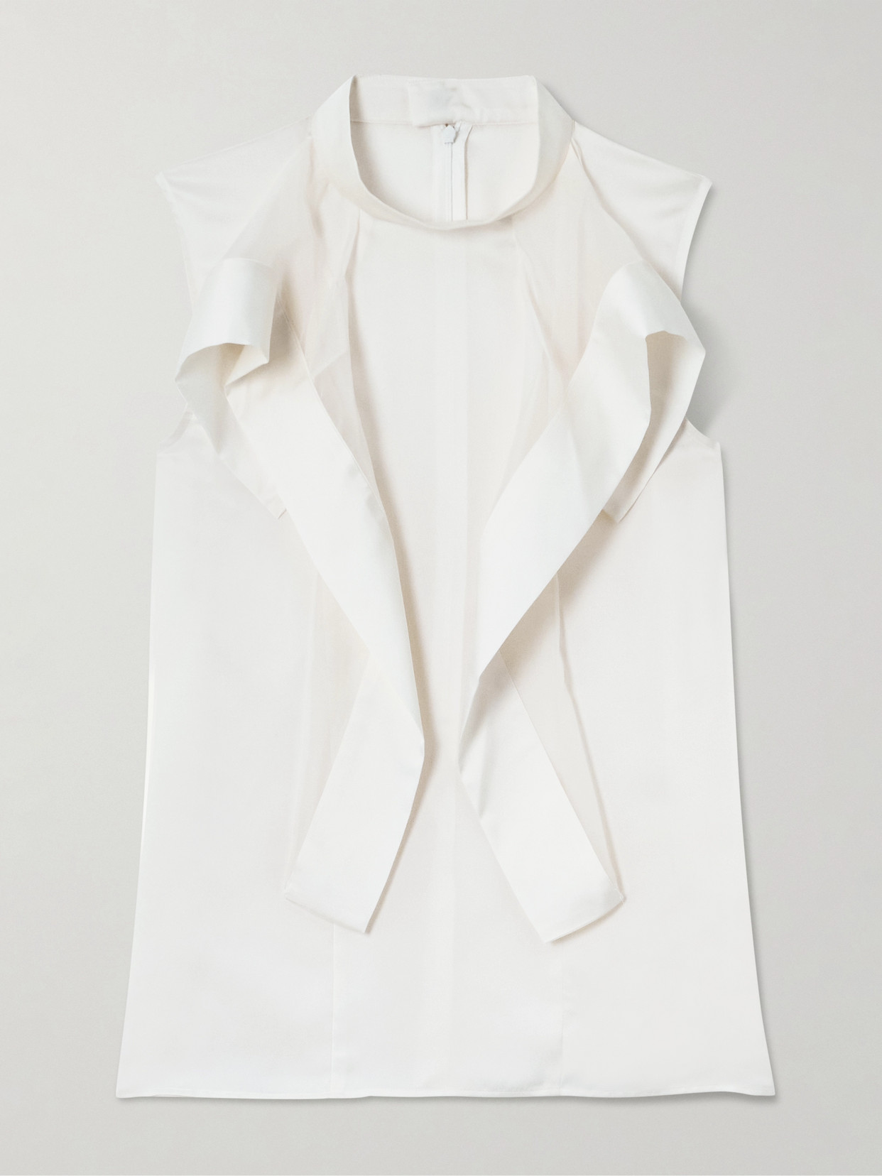 Sacai Ruffled Satin-trimmed Chiffon Blouse In White