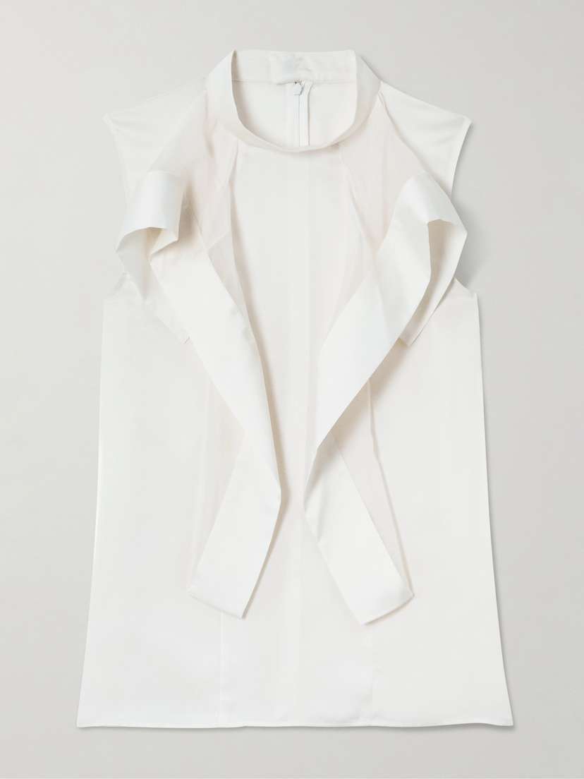 Sacai Ruffled Satin-trimmed Chiffon Blouse