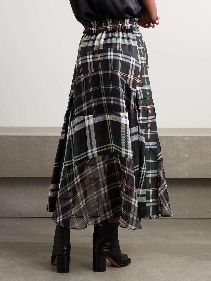 Patchwork Checked Chiffon Maxi Skirt | Sacai | Green