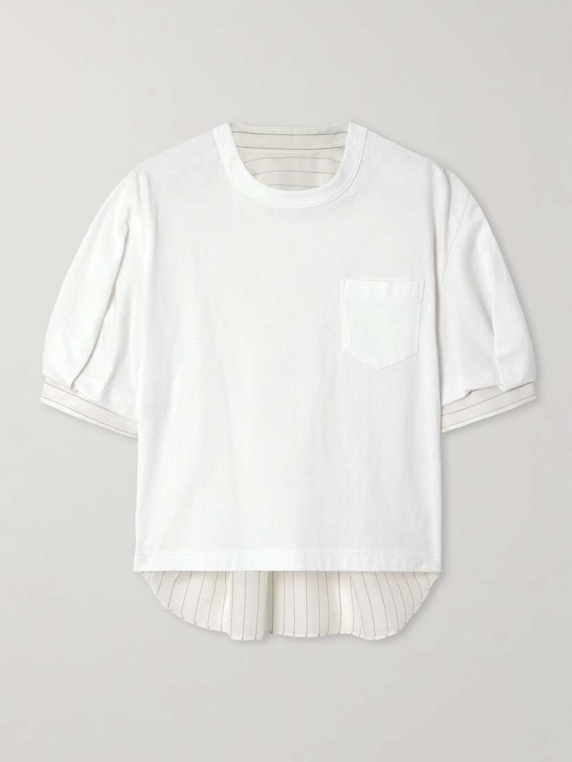 Sacai Cotton-jersey And Striped Voile Top