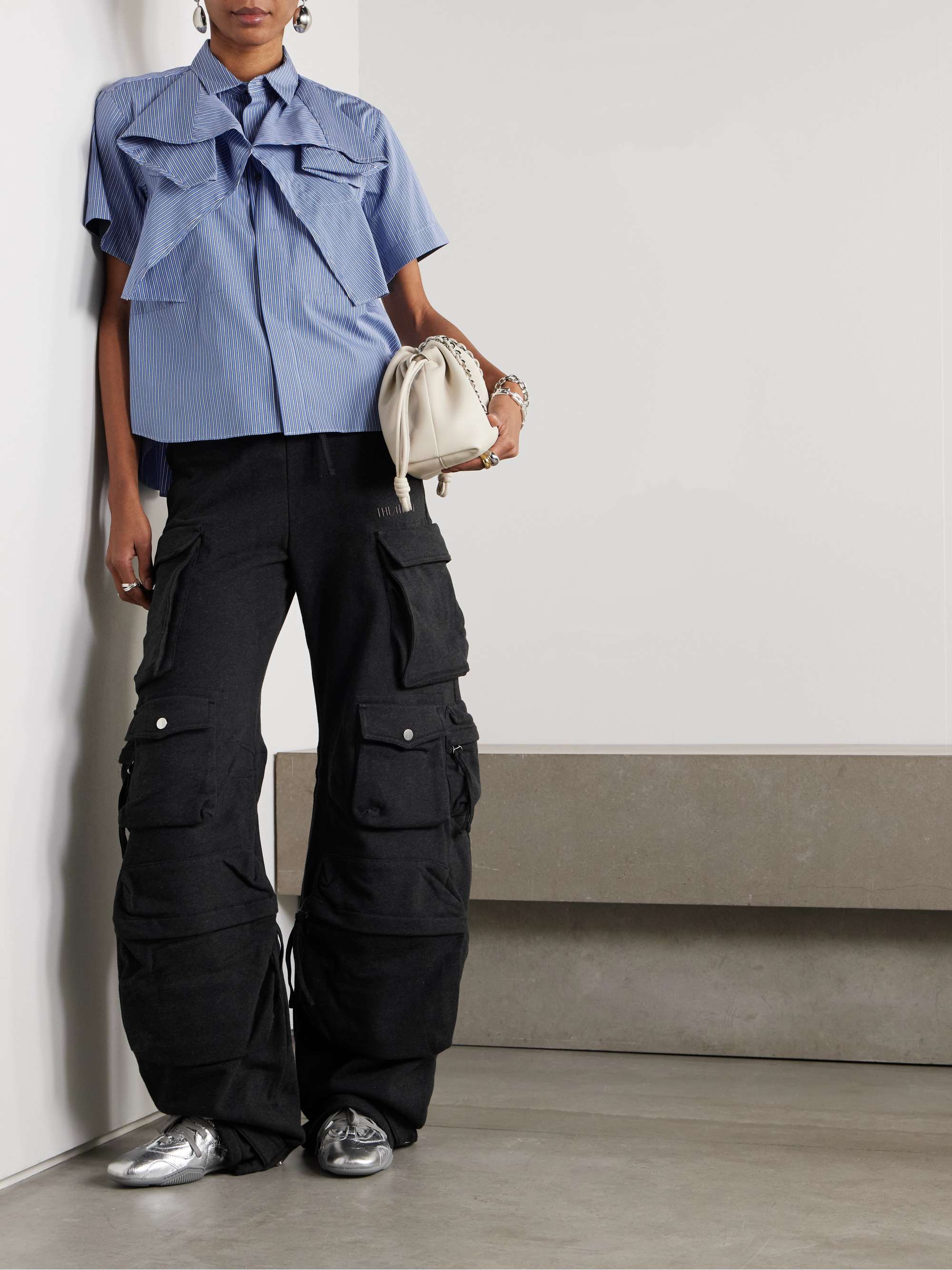 SACAI Draped striped cotton-poplin shirt | NET-A-PORTER