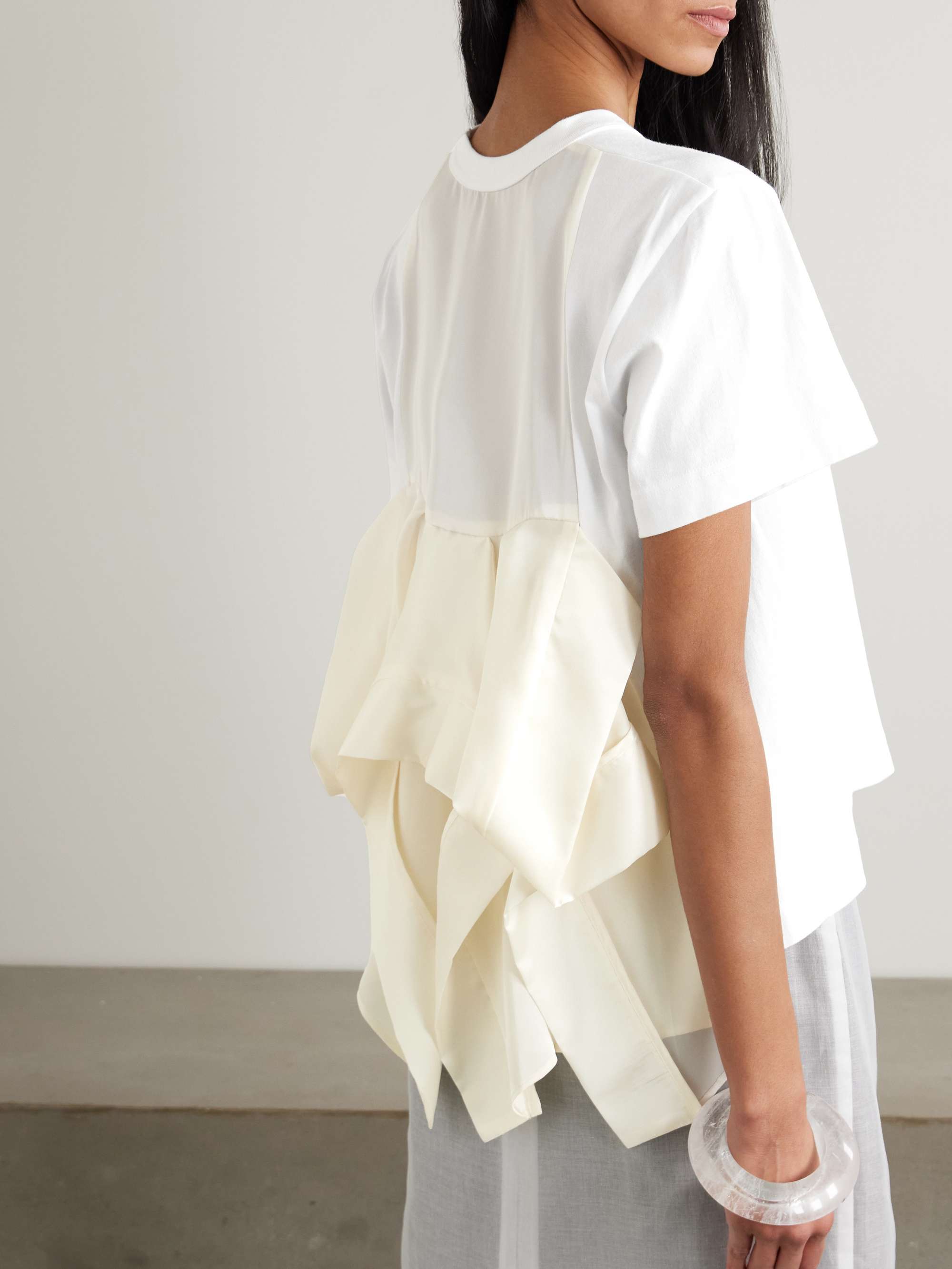 SACAI Paneled cotton-jersey and ruffled satin T-shirt | NET