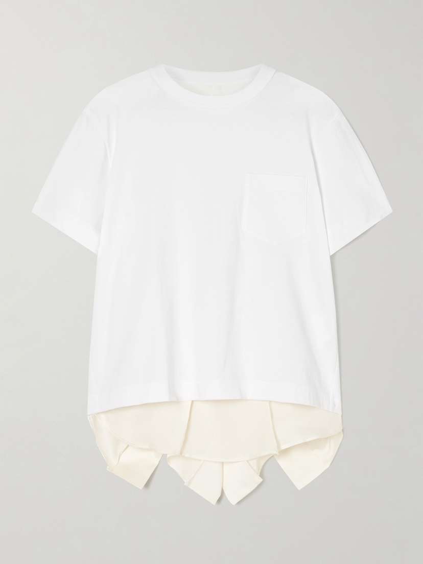Sacai Paneled Cotton-jersey And Ruffled Satin T-shirt
