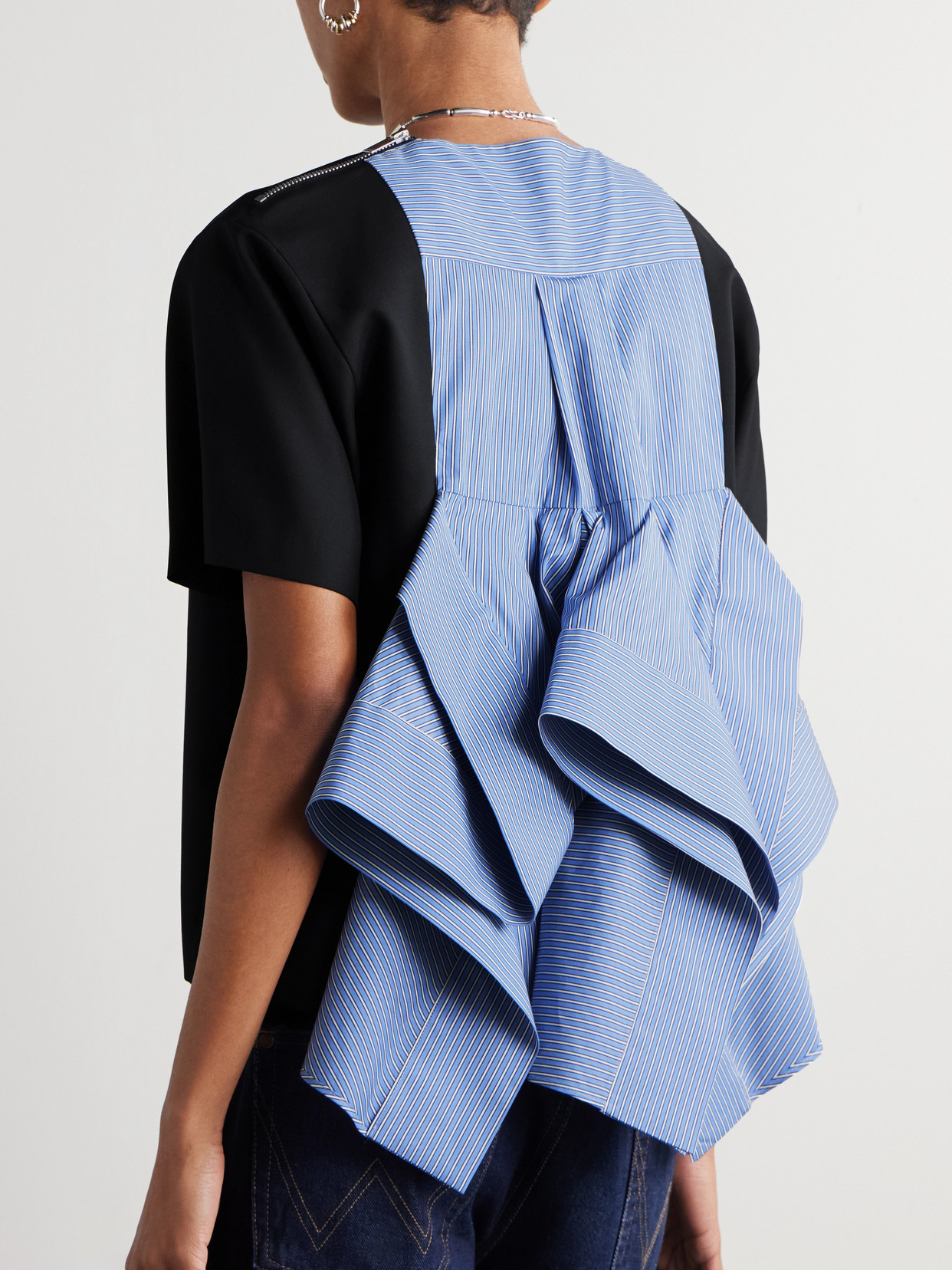 Sacai Cotton-blend Poplin-paneled Jersey Top In Blue