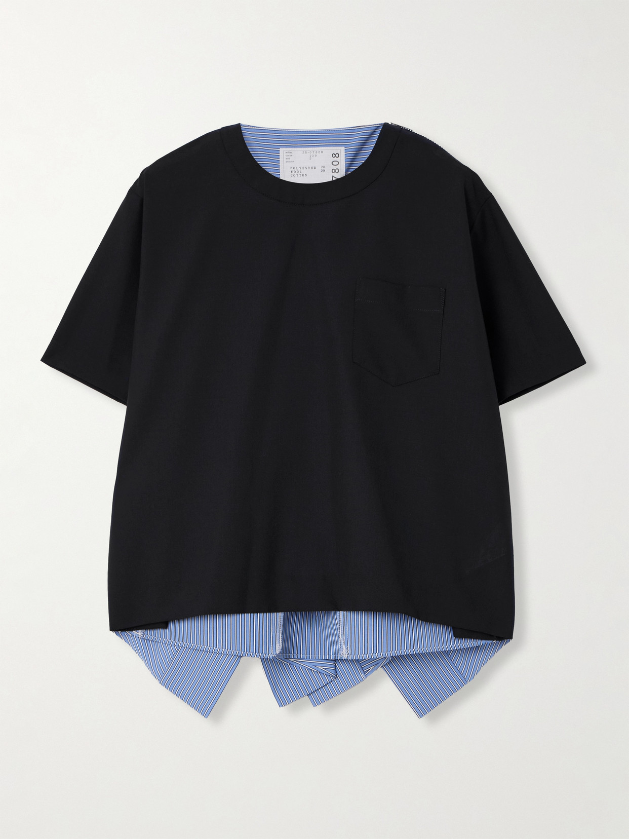 Sacai Cotton-blend Poplin-paneled Jersey Top In Blue