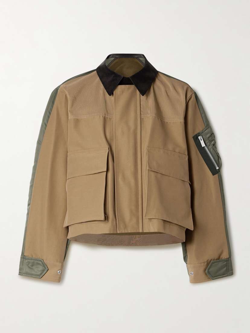 Sacai Velvet And Satin-trimmed Cotton-blend Twill Jacket