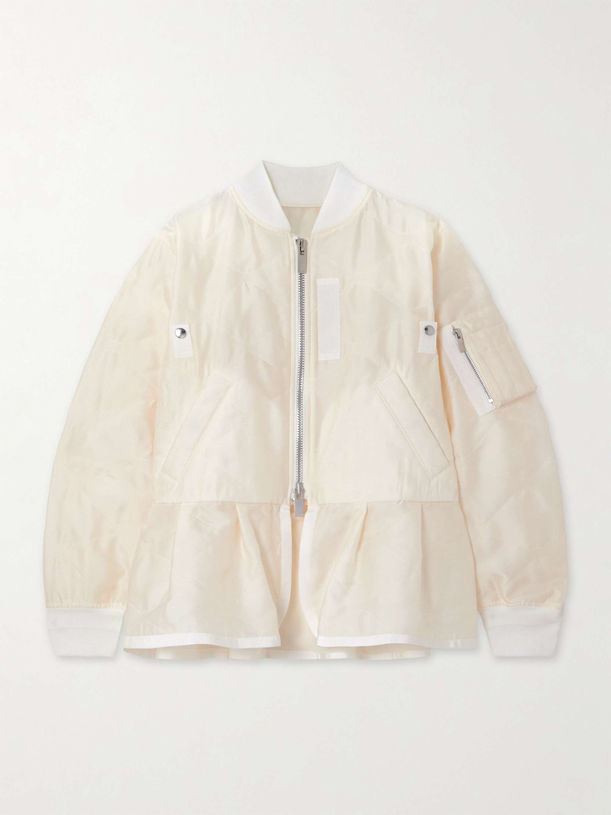 SACAI Grosgrain-trimmed quilted satin peplum jacket | NET-A SACAI Grosgrain-trimmed quilted satin peplum jacket | NET-A