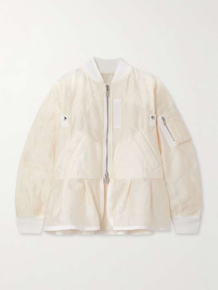 Sacai Grosgrain-trimmed Quilted Satin Peplum Jacket