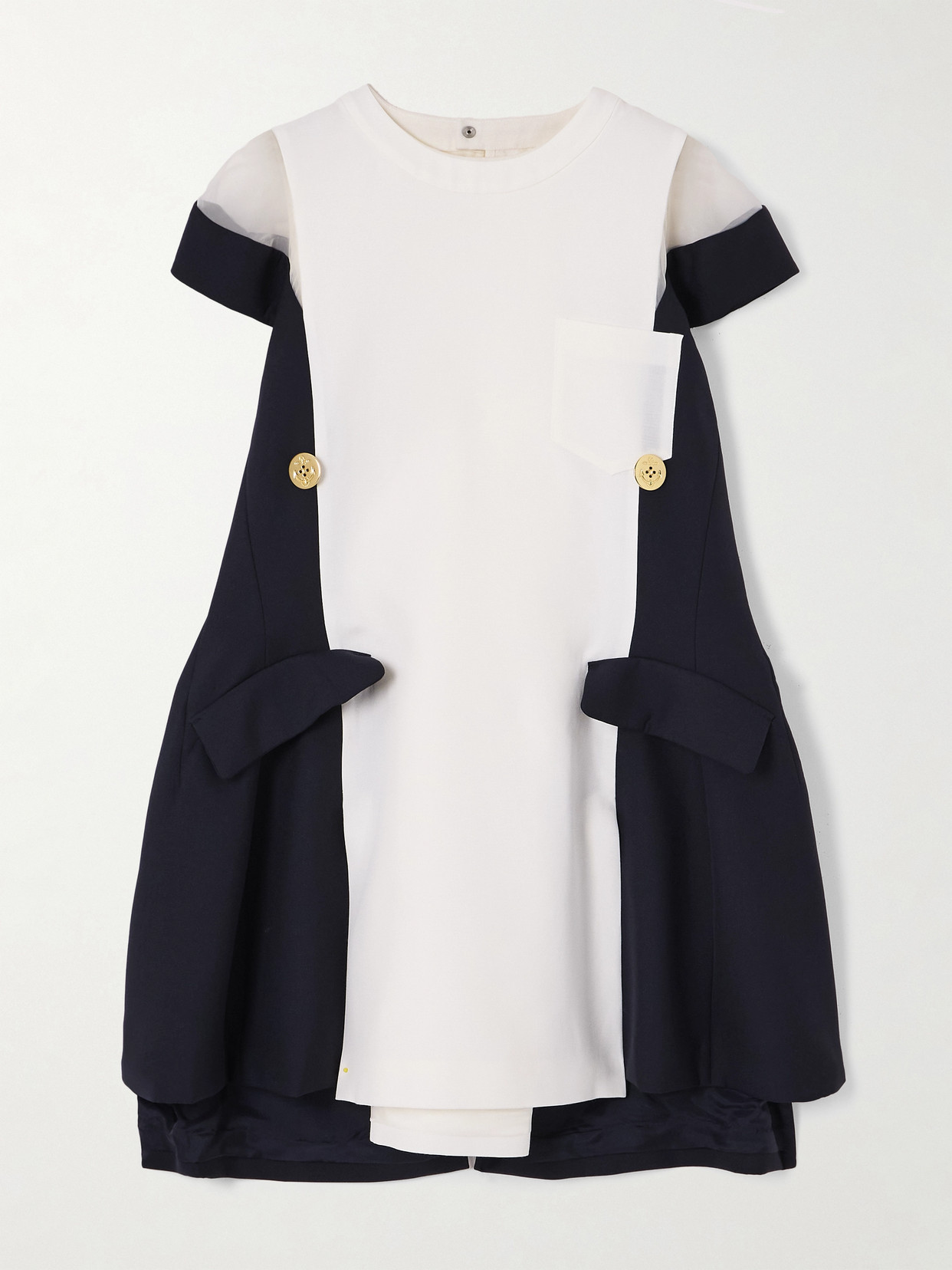 Sacai Canvas And Chiffon-paneled Silk And Cotton-blend Mini Dress In Off-white