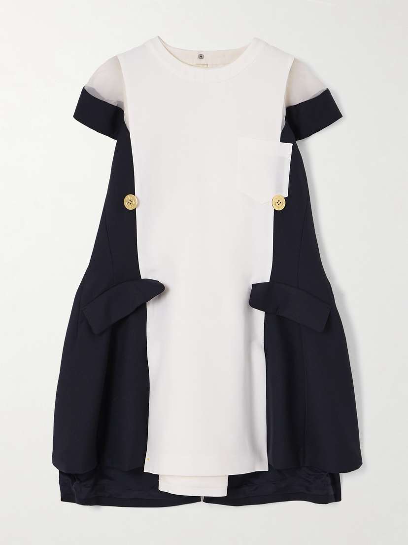Sacai Canvas And Chiffon-paneled Silk And Cotton-blend Mini Dress