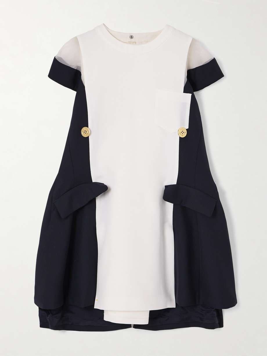 canvas and chiffon-paneled silk and cotton-blend mini dress