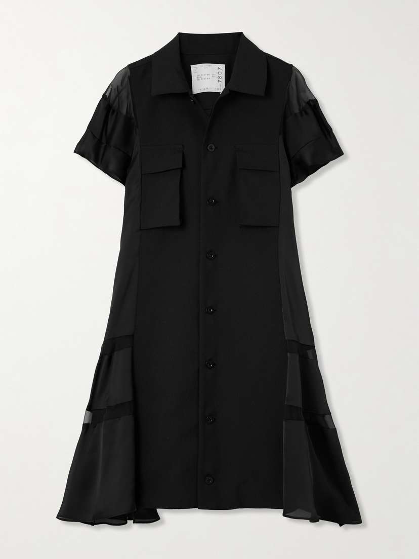 Sacai Chiffon-trimmed Paneled Satin And Crepe Mini Dress